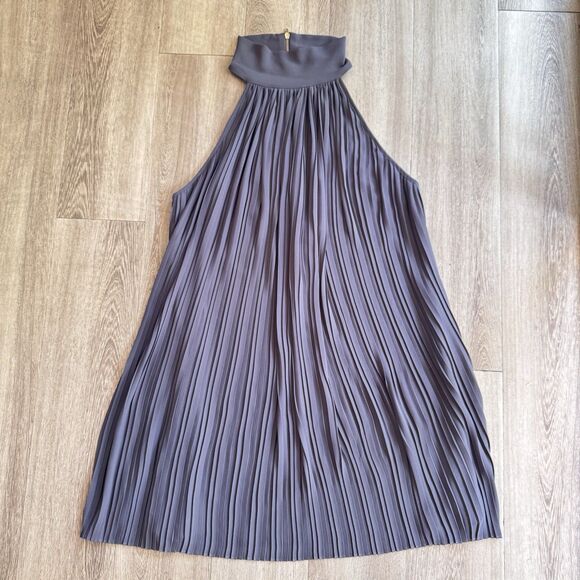 Naked Zebra Elegant Dress Size M Pleated High Neck Classy Back Zip - Picture 1 of 9